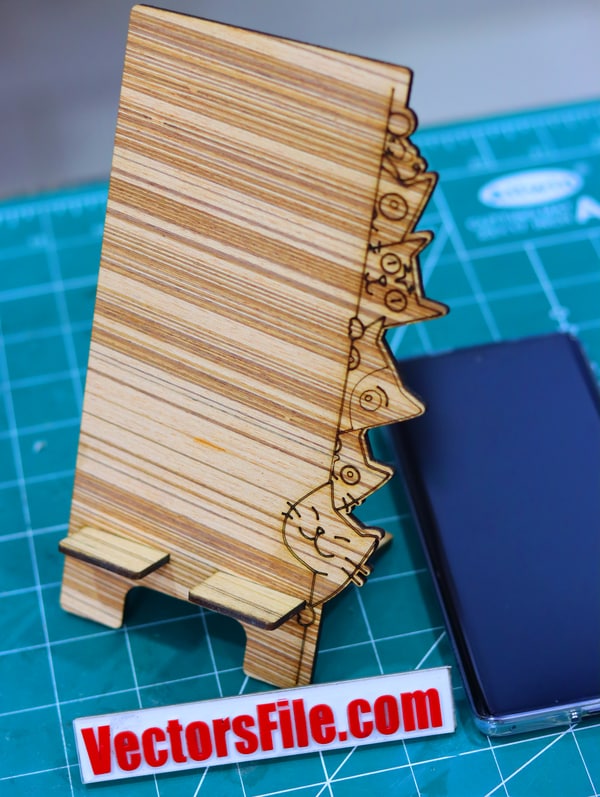 Laser Cut Wooden Phone Holder Desk Mobile Stand Cartoon Face 3mm CDR and DXF File