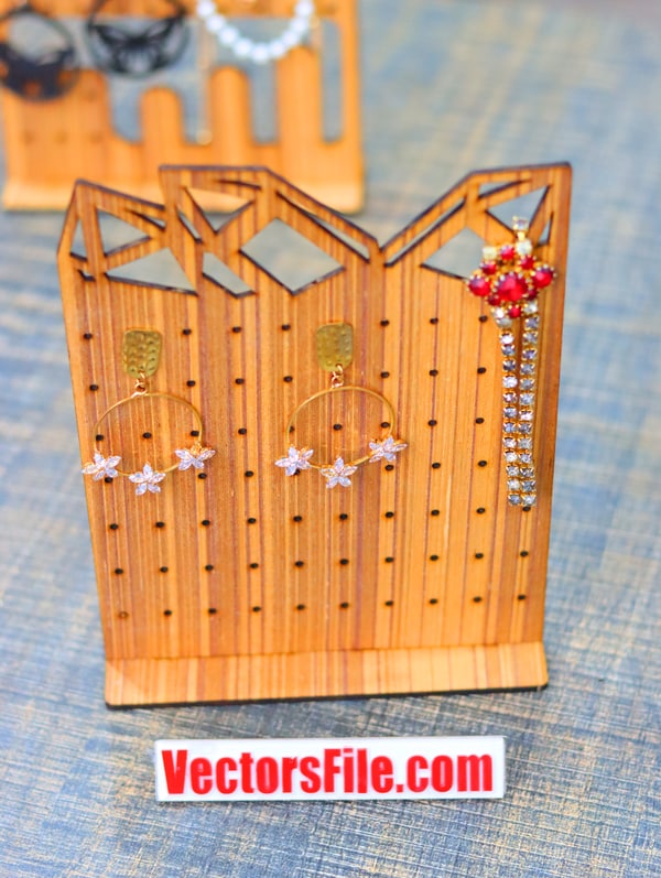 Laser Cut Wooden Jewelry Stand Earring Holder Organizer Stand 3mm DXF and CDR File