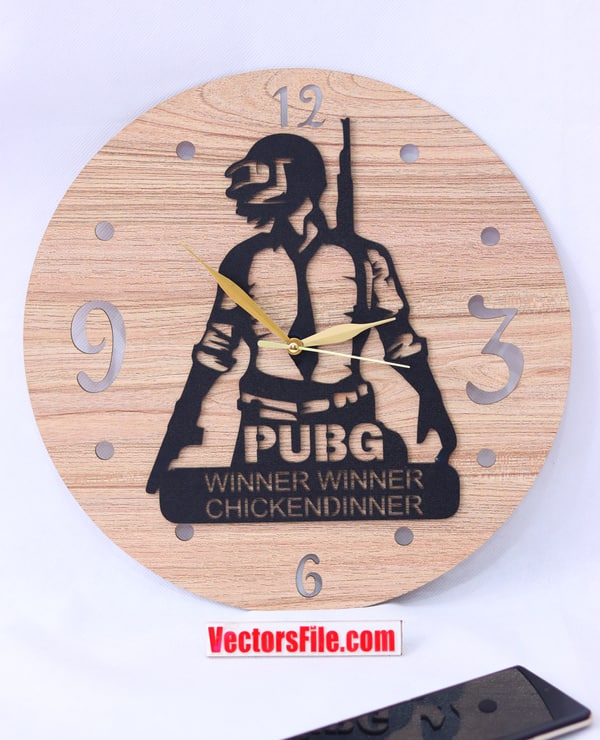 Laser Cut PUBG Game Wall Clock Wooden Wall Clock for PUBG Gamers DXF and CDR File