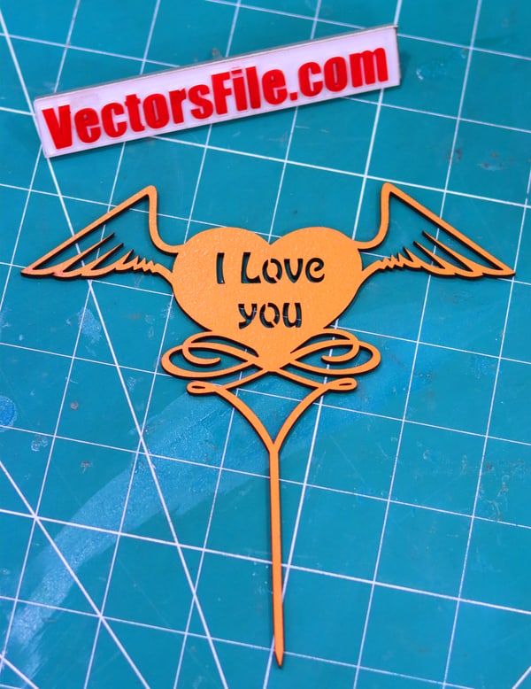 Laser Cut Love Heart with Wings Valentines Day Gift Cake Topper Template Vector File