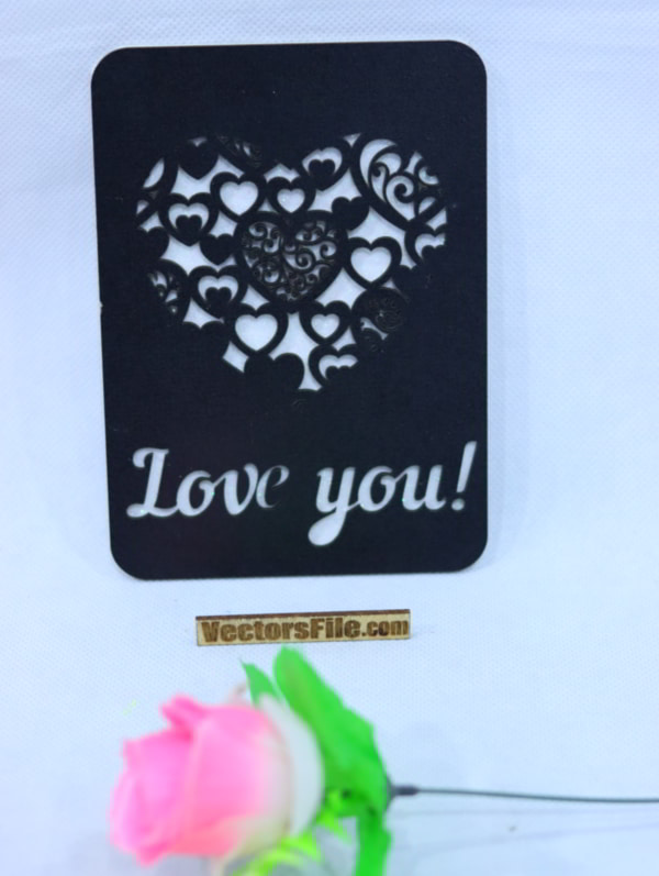 Laser Cut Wooden Valentine Day Gift Card Idea Love You with Heart DXF and CDR File