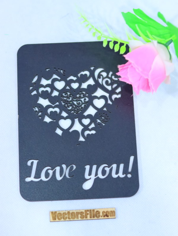 Laser Cut Wooden Valentine Day Gift Card Idea Love You with Heart DXF and CDR File