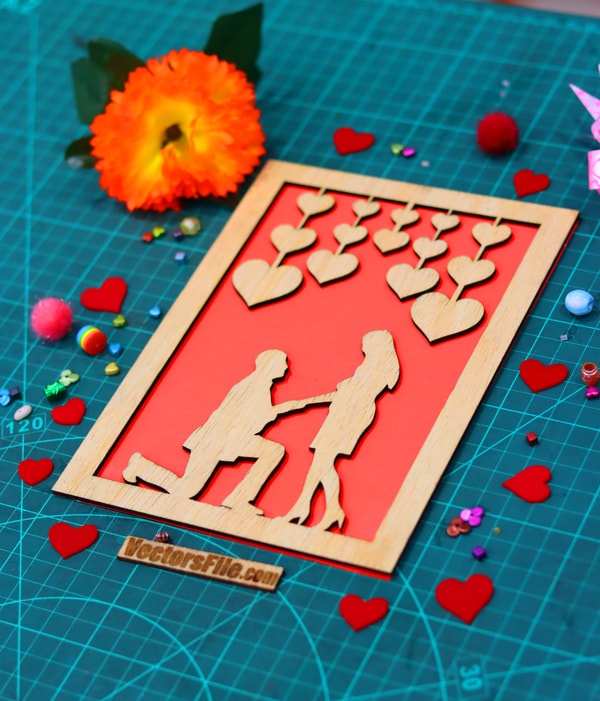 Wooden Gift Card Happy Valentine Day Card Sample Laser Cut Vector File