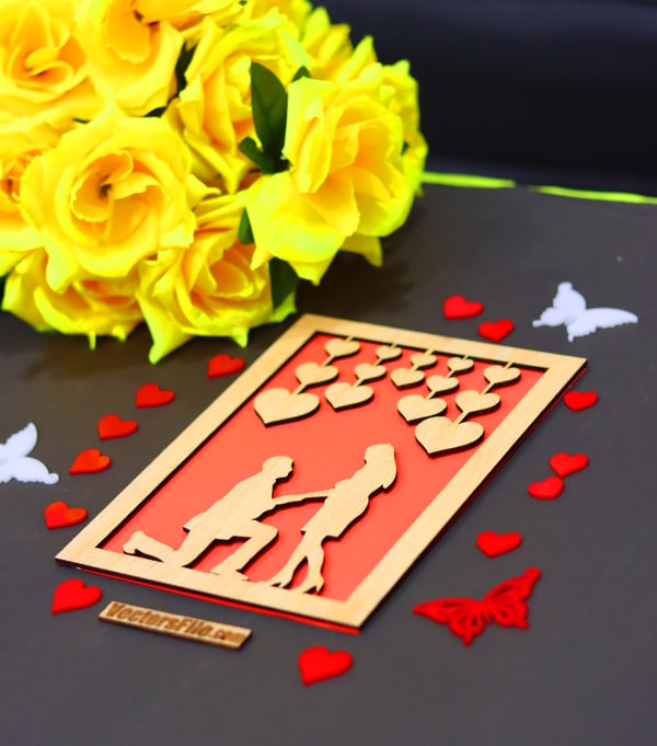 Wooden Gift Card Happy Valentine Day Card Sample Laser Cut Vector File