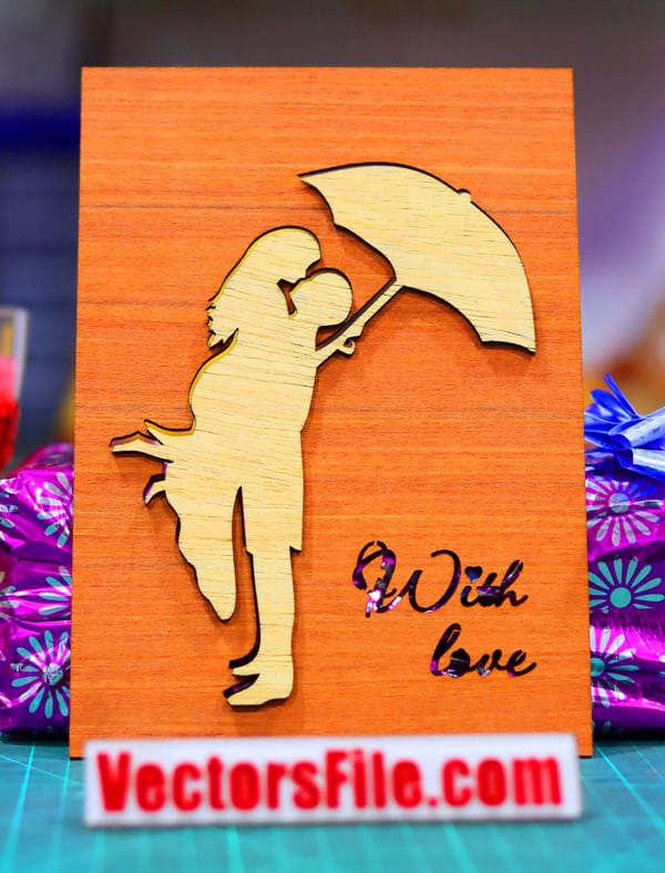 Laser Cut Valentine Day Gift Card Couple with Love Gift Card Sample CDR and DXF File