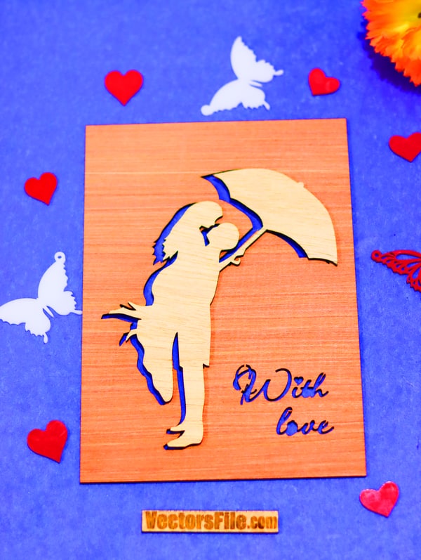 Laser Cut Valentine Day Gift Card Couple with Love Gift Card Sample CDR and DXF File