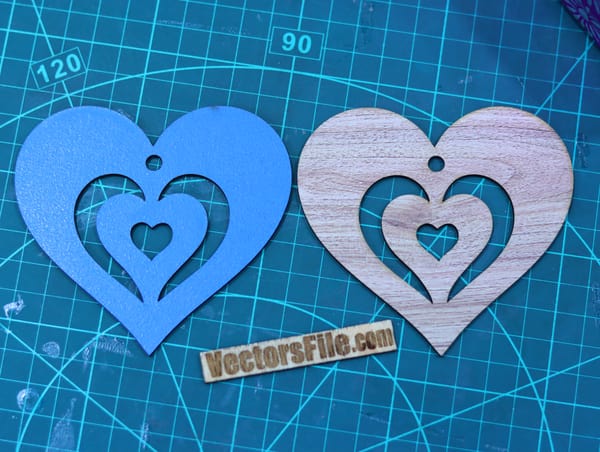 Laser Cut Wooden Heart Tag for Gift Valentine Day Gift Tag DXF and CDR File