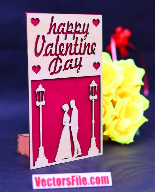 Laser Cut Wooden Card Design Happy Valentine Day Gift Card Idea Vector File