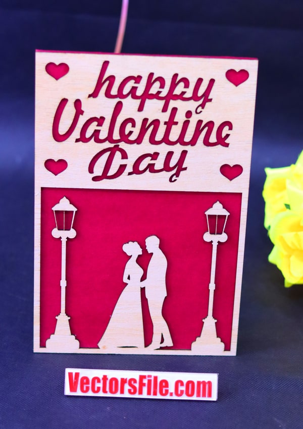 Laser Cut Wooden Card Design Happy Valentine Day Gift Card Idea Vector File