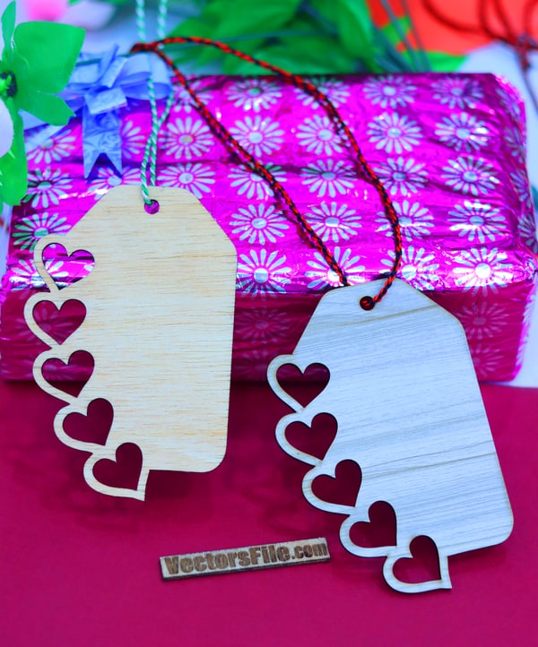 Laser Cut Gift Packing Wooden Tags Ideas Heart Tags for Valentine Day Vector File