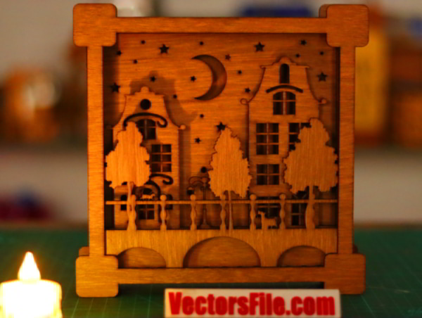 Laser Cut Wooden Multilayer Frame Decor Night View Frame Design 3mm Vector File