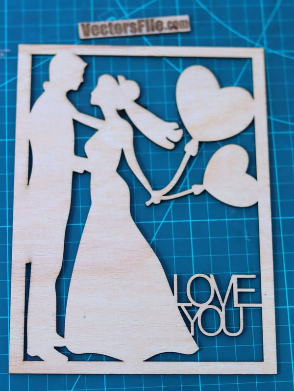 Laser Cut Happy Valentine Day Card Couple with Heart Balloon Love You Template DXF and CDR File