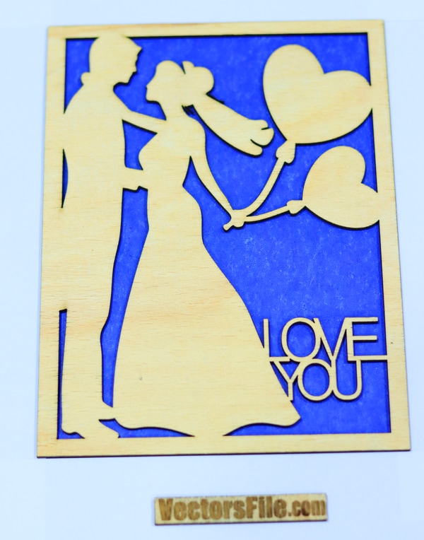 Laser Cut Happy Valentine Day Card Couple with Heart Balloon Love You Template DXF and CDR File