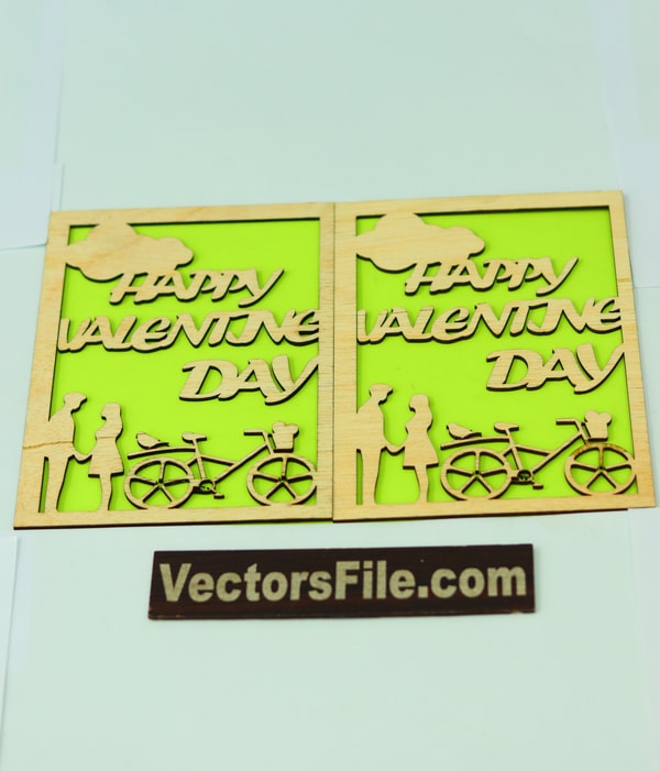 Laser Cut Couple in Love Happy Valentine Day Gift Card Template DXF and CDR File