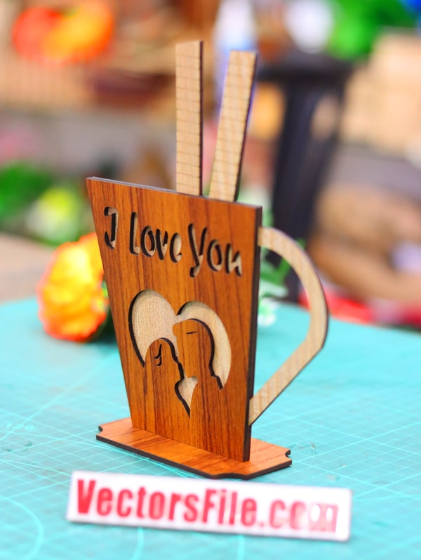 Laser Cut Heart with Couple I Love You Valentine Day Gift Idea DXF and CDR File