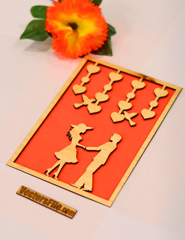 Laser Cut Wooden Gift Card Happy Valentine Day Card Template DXF and CDR File