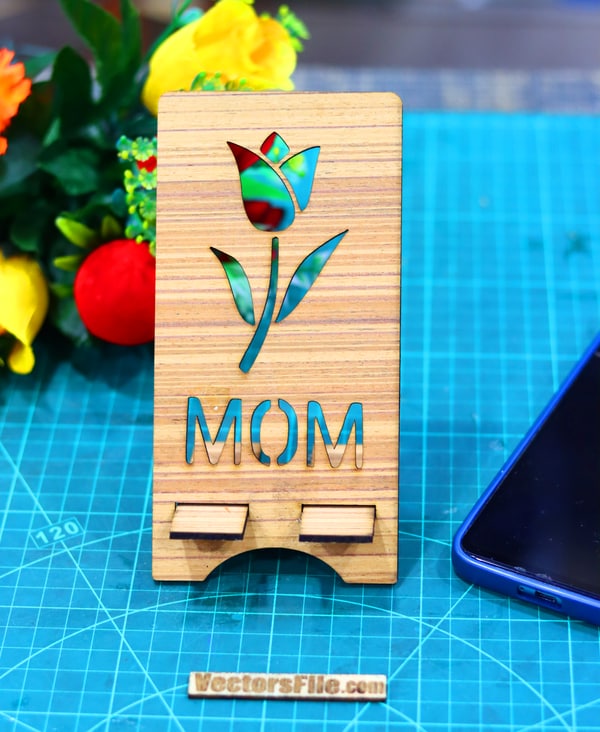 Laser Cut 8 March Womens Day Gift Phone Stand Mobile Stand For MOM DXF and CDR File