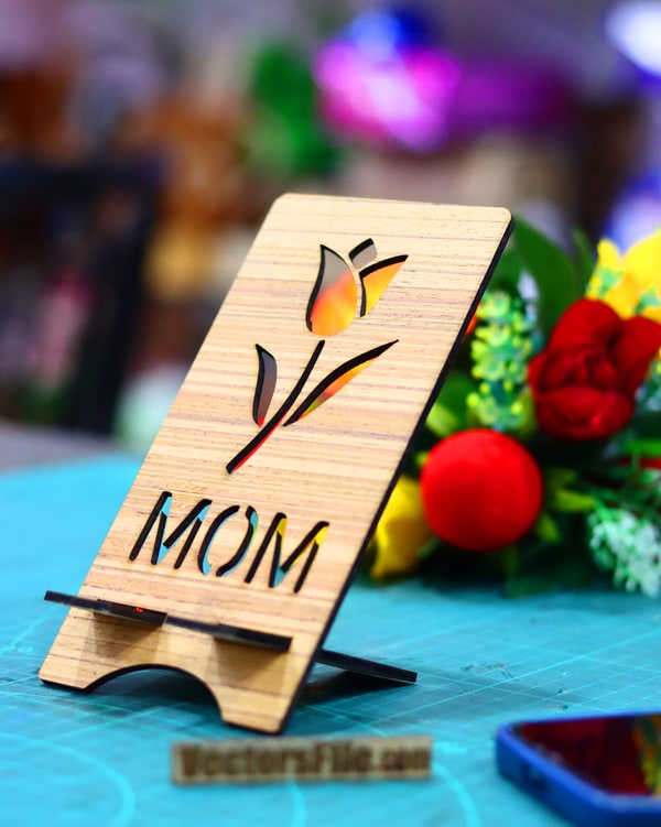 Laser Cut 8 March Womens Day Gift Phone Stand Mobile Stand For MOM DXF and CDR File