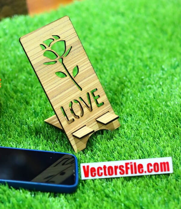 Laser Cut Love with Flower Mobile Stand Cell Phone Holder 3mm DXF and CDR File