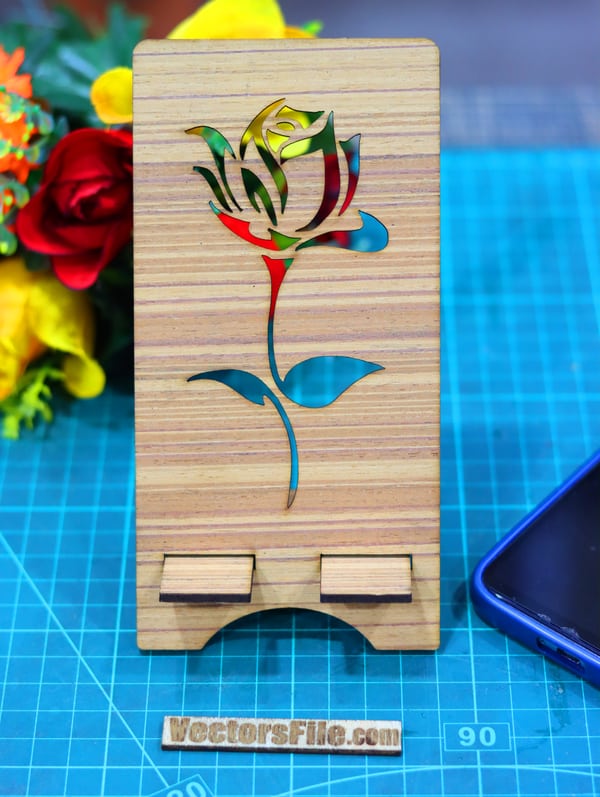 Laser Cut Wooden Mobile Holder Cell Phone Stand Flower Cut Phone Stand 3mm DXF and CDR File