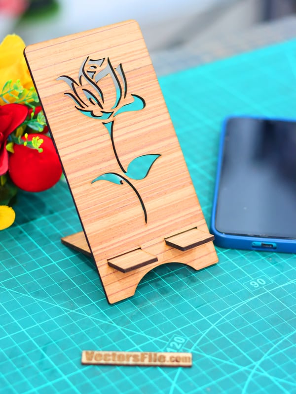 Laser Cut Wooden Mobile Holder Cell Phone Stand Flower Cut Phone Stand 3mm DXF and CDR File