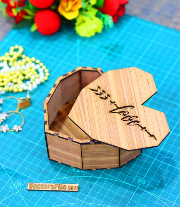 Laser Cut Heart Shape Gift Box Jewelry Box Valentine Day Box DXF and CDR File
