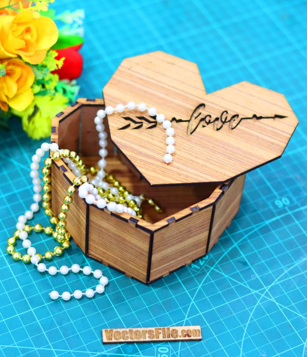 Laser Cut Heart Shape Gift Box Jewelry Box Valentine Day Box DXF and CDR File