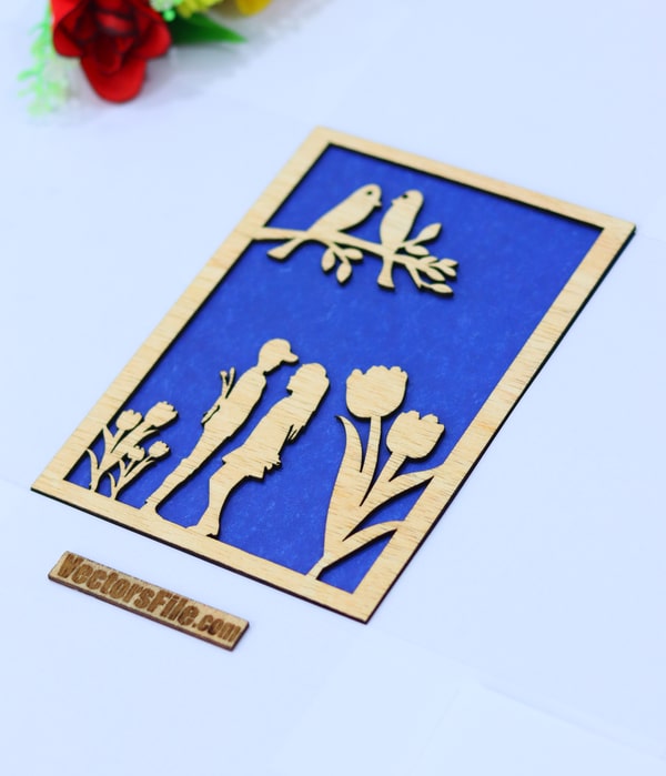 Laser Cut Wooden Valentine Day Gift Card Template Couple in Love Card Design DXF and CDR File
