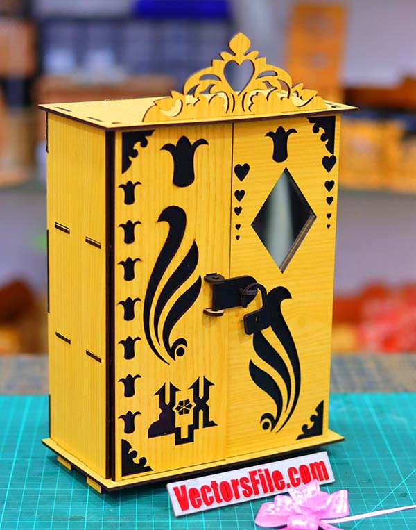 Laser Cut Wooden Almirah Jewelry Organizer Doll House Furniture 3mm DXF and CDR File