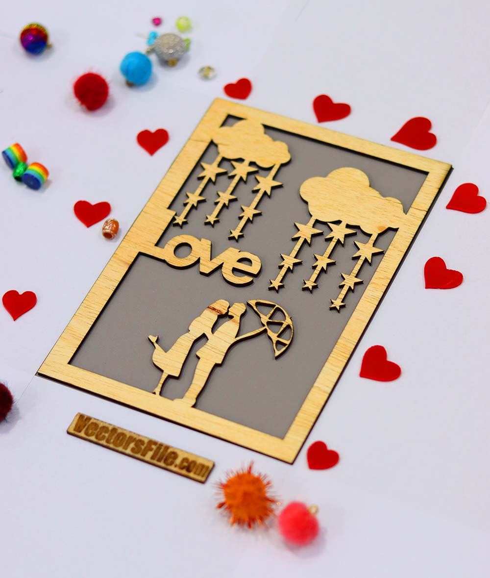 Laser Cut Happy Valentine Day Gift Card Design Couple in Love Card DXF and CDR File