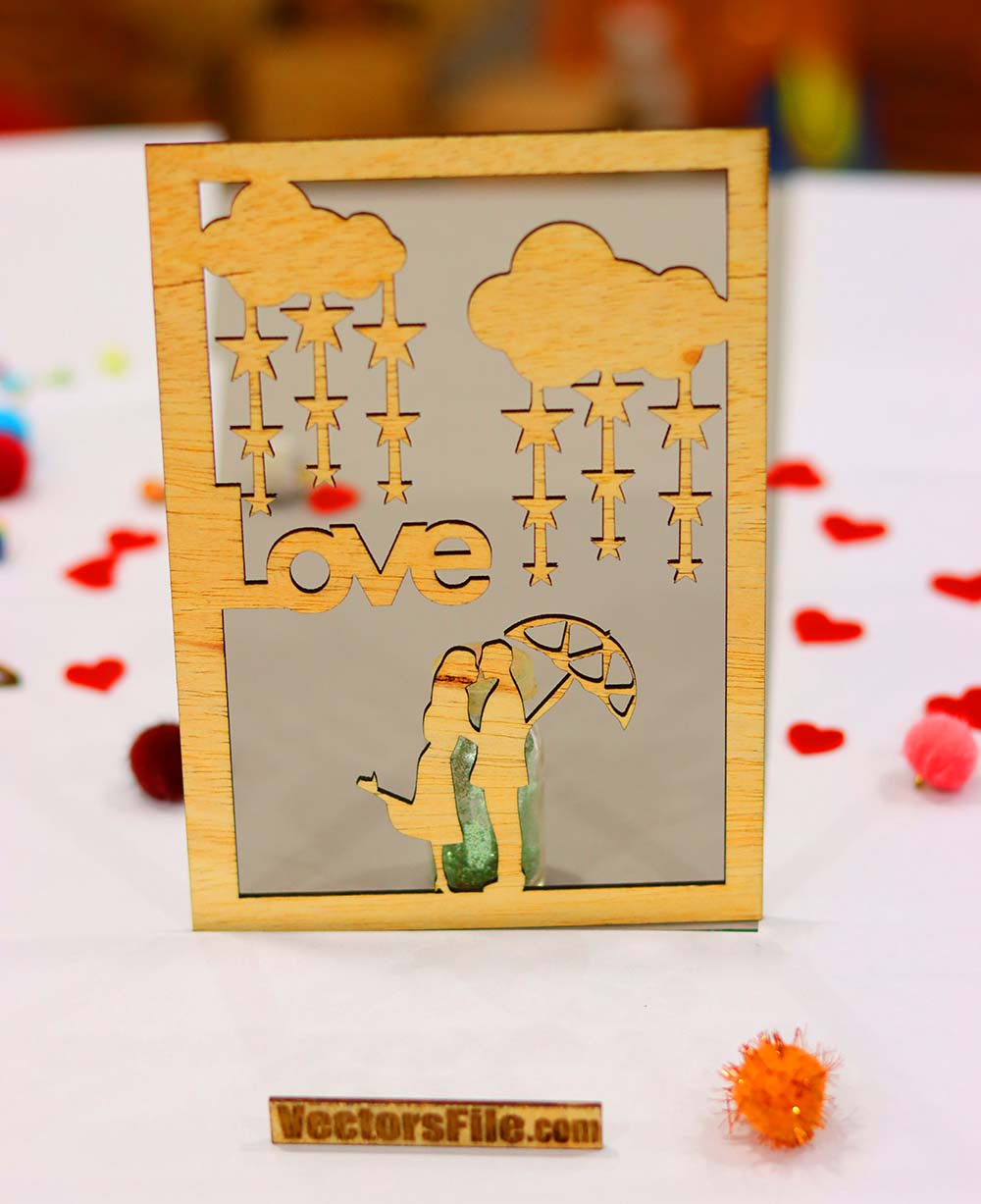 Laser Cut Happy Valentine Day Gift Card Design Couple in Love Card DXF and CDR File