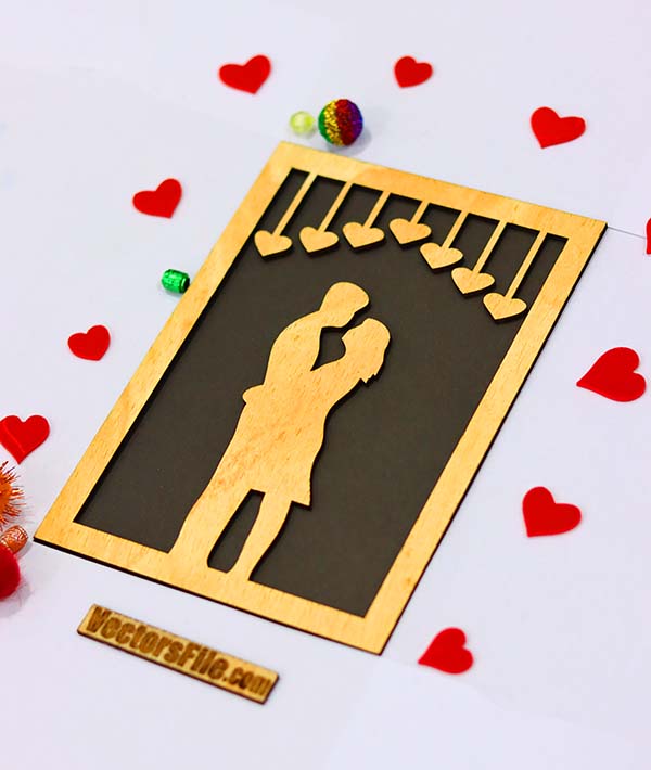 Laser Cut Wooden Happy Valentine Day Gift Card Template Couple Heart ...
