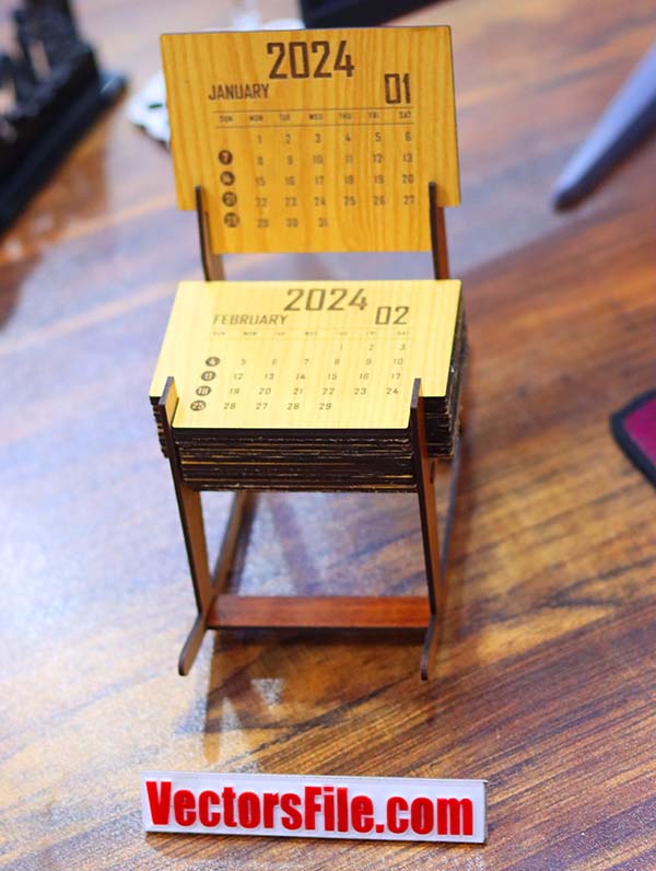 Laser Cut Calendar 2024 Laser Engraving Wooden Calendar with Stand DXF and CDR File