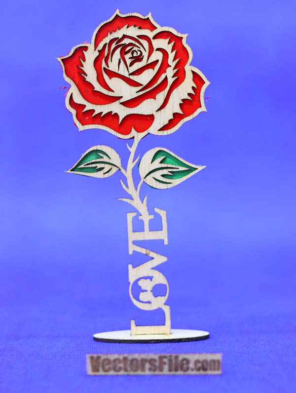 Laser Cut Flower Valentine Day Gift Idea Wooden Flower Stand DXF and CDR File