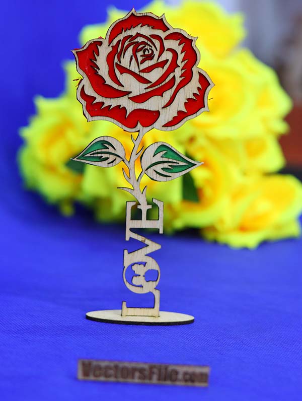 Laser Cut Flower Valentine Day Gift Idea Wooden Flower Stand DXF and CDR File