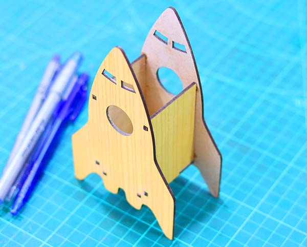 Laser Cut Rocket Shape Pen Holder Pencil Organizer 3mm DXF and CDR File