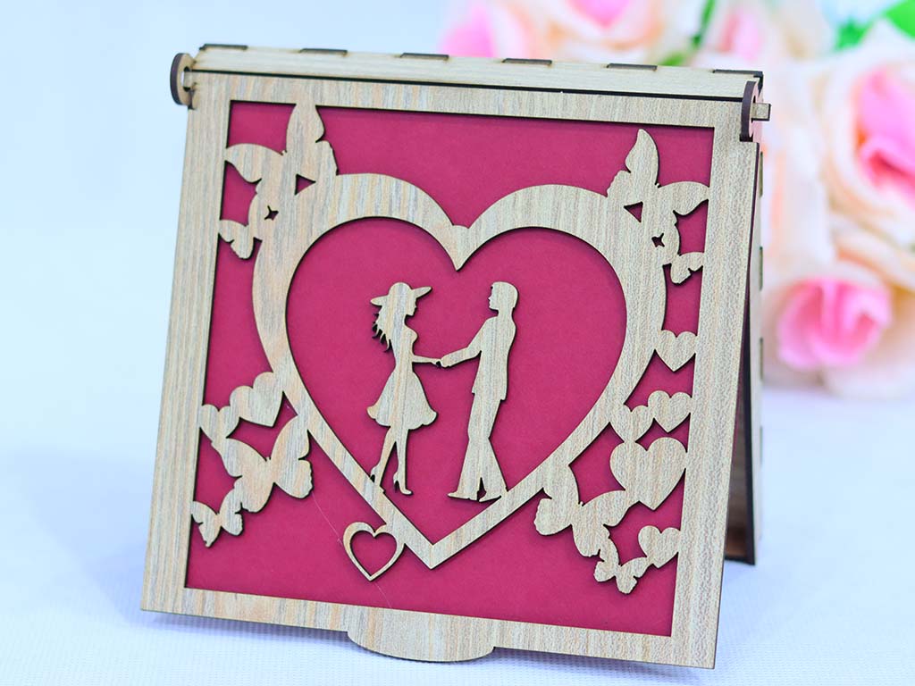 Laser Cut Wooden Gift Box Happy Valentine Day Gift Box Idea Couple with Love 3mm Vector File
