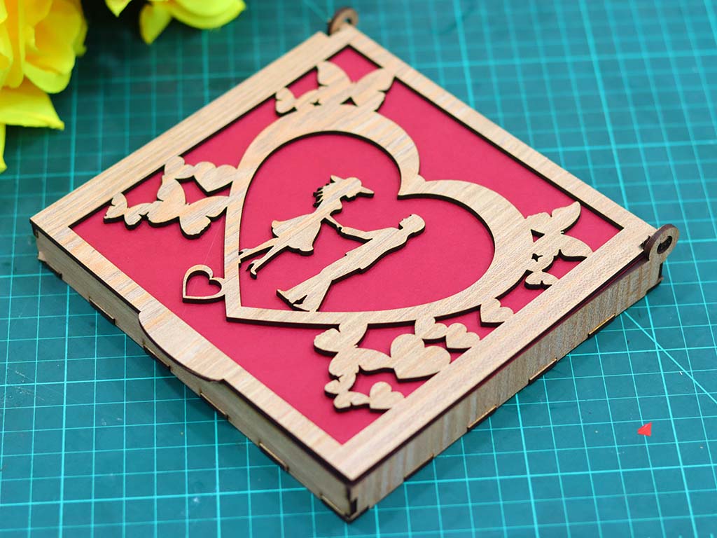 Laser Cut Wooden Gift Box Happy Valentine Day Gift Box Idea Couple with Love 3mm Vector File