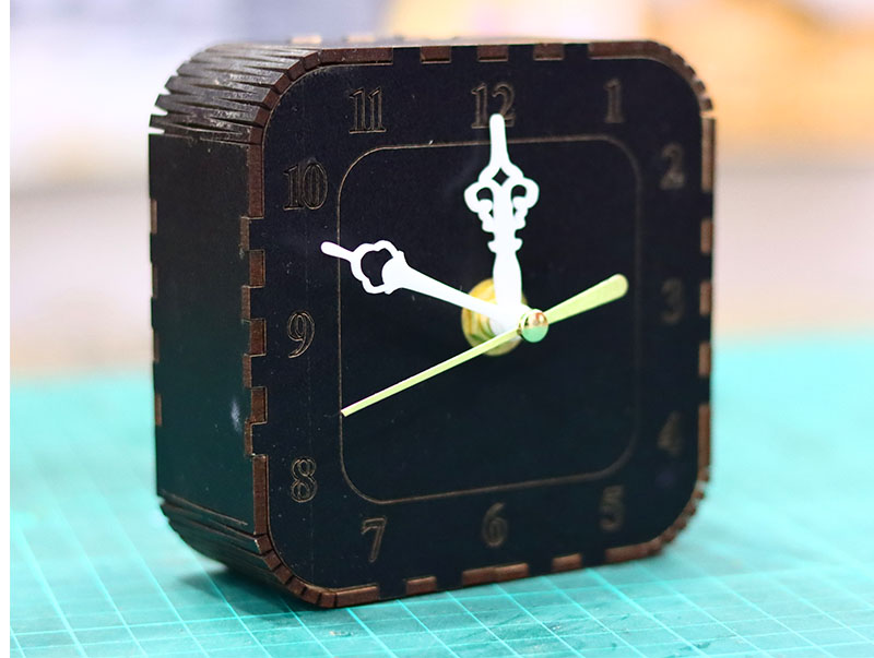 Laser Cut Clock Wooden Desk Clock Square Clock 3mm Vector File for Laser Cutting