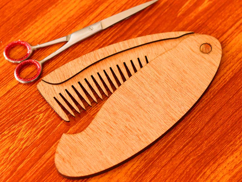 Laser Cut Pocket Wooden Comb for Men Pocket Folding Beard Comb 3mm Vector File for Laser Cutting