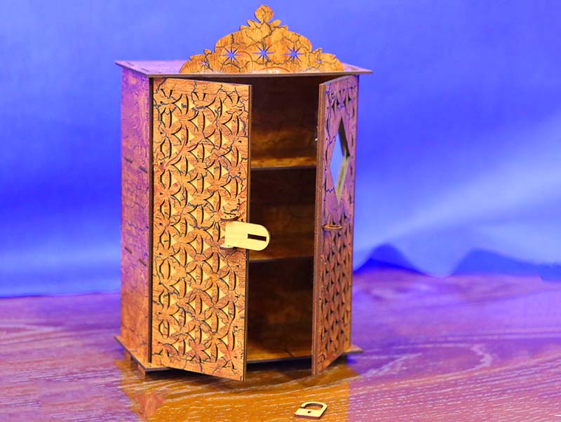 Laser Cut Wooden Almirah Doll House Furniture Jewelry Box Makeup Organizer Shelf Vector File