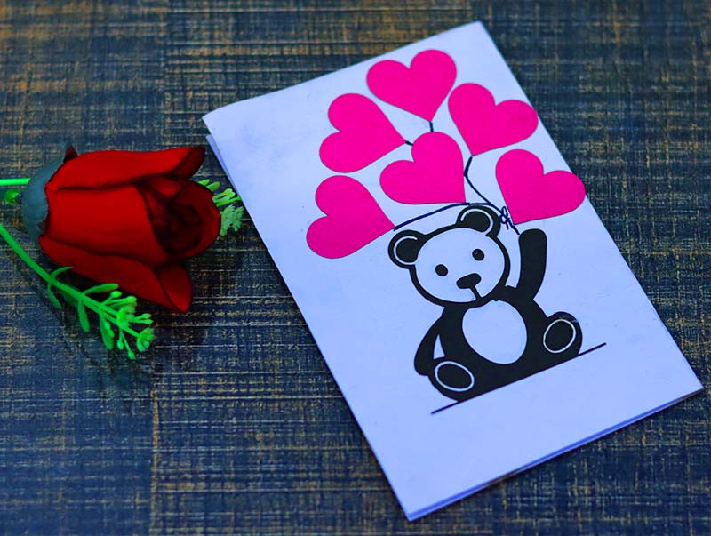 Laser Cut Paper Card Happy Valentine Day Gift Card Teddy Bear with Heart Vector File