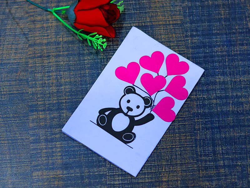 Laser Cut Paper Card Happy Valentine Day Gift Card Teddy Bear with Heart Vector File