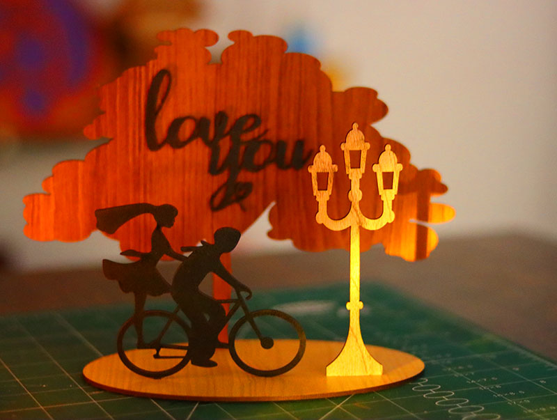 Laser Cut Happy Valentines Day Gift Couple Cycling Love Stand Decor Vector File