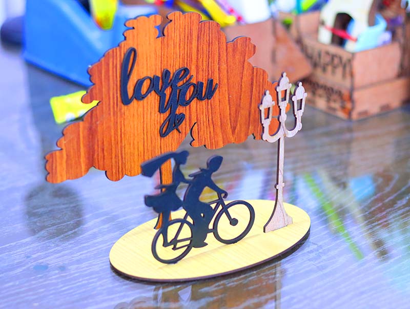 Laser Cut Happy Valentines Day Gift Couple Cycling Love Stand Decor Vector File
