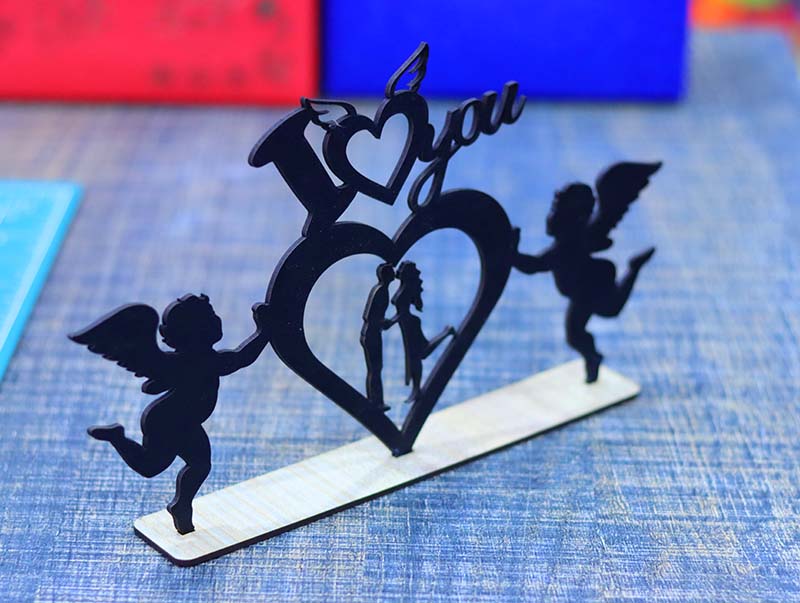 Laser Cut Wooden Happy Valentines Day Couple Love Stand Decoration 3mm Vector File