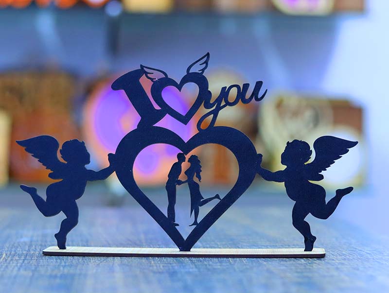 Laser Cut Wooden Happy Valentines Day Couple Love Stand Decoration 3mm Vector File