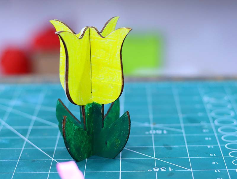Laser Cut Tulip Flower Decoration Item Wood Flower Design 3mm 4mm Vector File