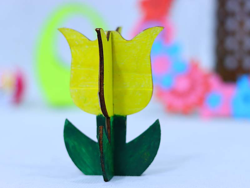 Laser Cut Tulip Flower Decoration Item Wood Flower Design 3mm 4mm Vector File