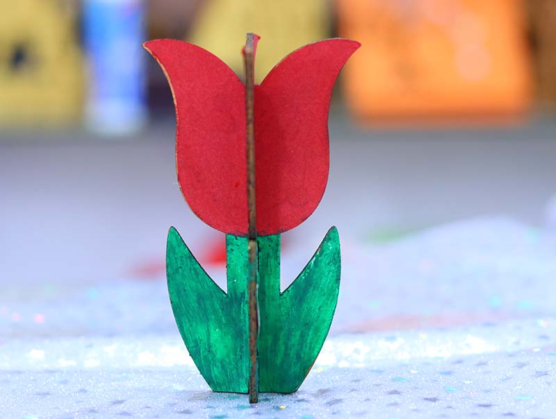 Laser Cut Wooden Tulip Flower Decor Wood Flower Design 4mm 3mm Vector File